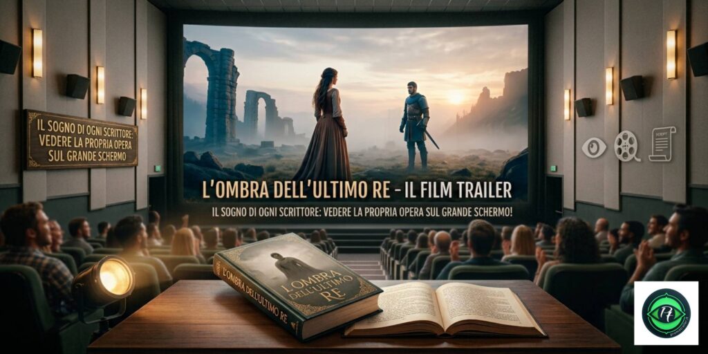 sala cinematografica con pubblico che assiste. L'immagine rappresenta la trasformazione di un libro in un film